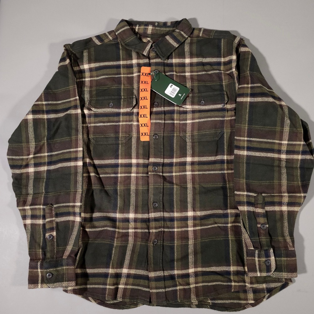 Orvis‎ Flannel Shirt Mens XXL Green Pine Plaid Heavy Weight Double Brushed NWT